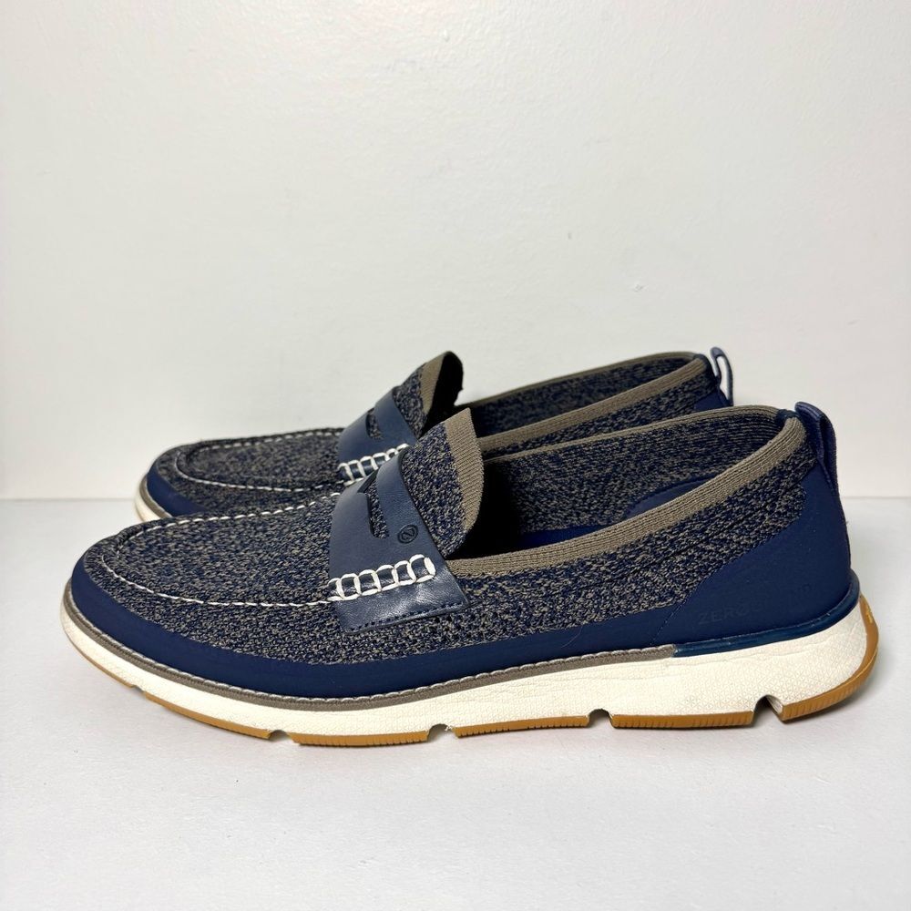 Cole Haan 4.ZERØGRAND Stitchlite Slip-On Knit Penny Loafers - Blue/Tan | Size 10